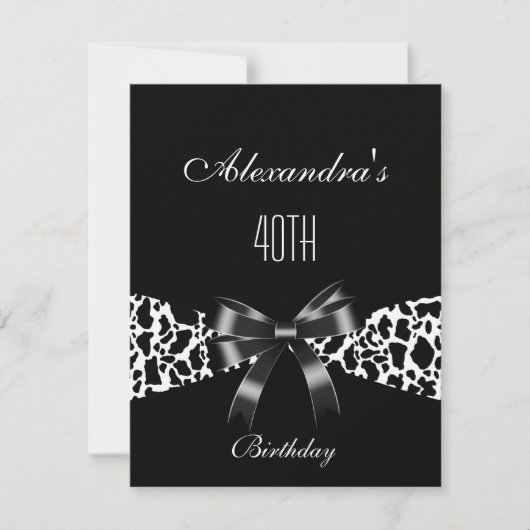 Invitation d'anniversaire 40 ans vache noir blanc (Devant)