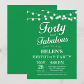 Invitation d'anniversaire 40 ans vert fabuleux (Devant / Derrière)