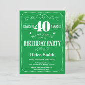 Invitation d'anniversaire 40 ans verte et blanche (Debout devant)