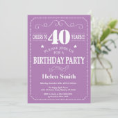 Invitation d'anniversaire 40 ans Violet et Blanc (Debout devant)