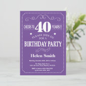 Invitation d'anniversaire 40 ans Violet et Blanc (Debout devant)