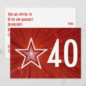 Invitation d'anniversaire '40' de l'étoile rouge d (Devant / Derrière)