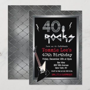 Invitation d'anniversaire 40 Rocks Rockstar Guitar
