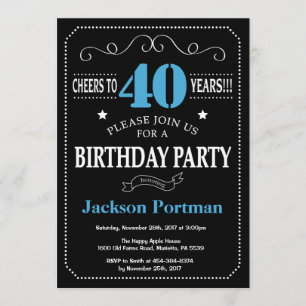 Invitation d'anniversaire 40e tableau noir et bleu