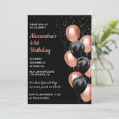 Invitation d'anniversaire 41 ans Rose noire or Bal (Debout devant)