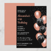 Invitation d'anniversaire 41 ans Rose noire or Bal (Devant / Derrière)