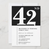 Invitation d'anniversaire 42 ans noir Élégant Chic (Devant)