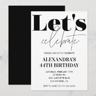 Invitation d'anniversaire 44 ans noir et blanc Mod