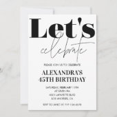 Invitation d'anniversaire 45 ans noir et blanc (Devant)