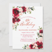 Invitation d'anniversaire 45 ans Rose rouge Paeoni (Devant)
