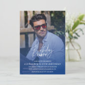 Invitation d'anniversaire 47 ans Bleu Fête d'anniv (Debout devant)
