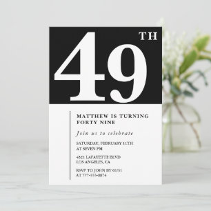 Invitation d'anniversaire 49 ans Noir Élégant Chic