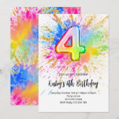 Invitation d'anniversaire 4 ans Arc-en-Ciel (Devant / Derrière)