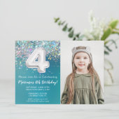 Invitation d'anniversaire 4 ans avec photo paillet (Debout devant)