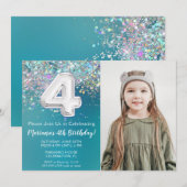 Invitation d'anniversaire 4 ans avec photo paillet (Devant / Derrière)