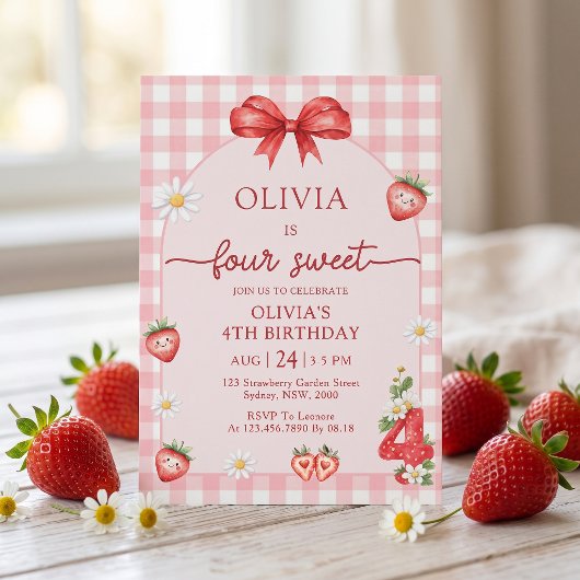 Invitation d'anniversaire 4 ans de Bow Berry Four