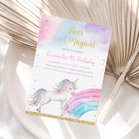 Invitation d'anniversaire 4 ans de licorne magique