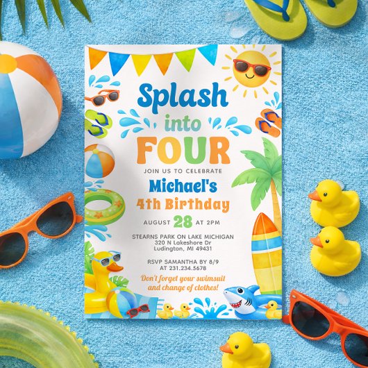 Invitation d'anniversaire 4 ans d'été - Plongez da