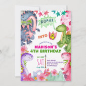 Invitation d'anniversaire 4 ans dinosaure fille mi (Devant)