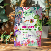 Invitation d'anniversaire 4 ans dinosaure fille mi