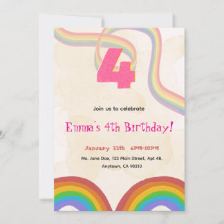 Invitation d'anniversaire 4 ans fille arc-en-ciel