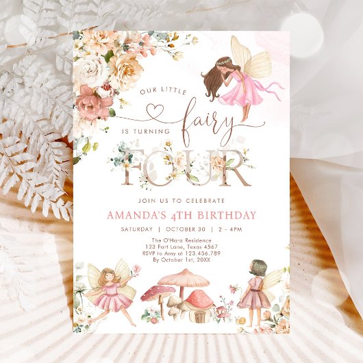 Invitation d'anniversaire 4 ans fille Fée Fleur Sa