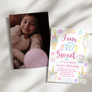 Invitation d'anniversaire 4 ans fille Quatre fois