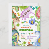 Invitation d'anniversaire 4 ans garçon dinosaure (Devant)
