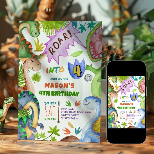 Invitation d'anniversaire 4 ans garçon dinosaure