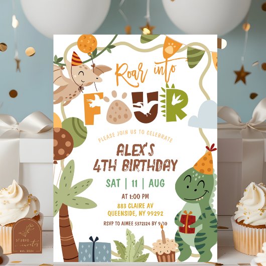 Invitation d'anniversaire 4 ans garçon dinosaure