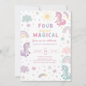 Invitation d'anniversaire 4 ans Licorne. Arc-en-ci (Devant)