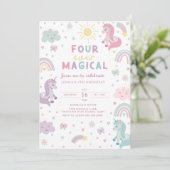 Invitation d'anniversaire 4 ans Licorne. Arc-en-ci (Debout devant)