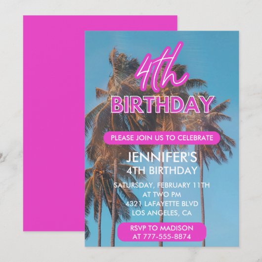 Invitation d'anniversaire 4 ans Palmier Tropical É (Devant / Derrière)