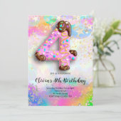 Invitation d'anniversaire 4 ans pour filles (Debout devant)