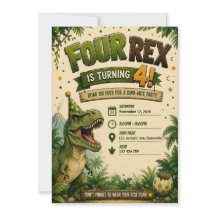 Invitation d'anniversaire 4 ans Quatre Rex Dinosau