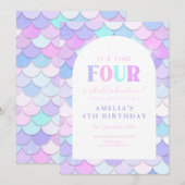 Invitation d'anniversaire 4 ans Sirène Rose (Devant / Derrière)