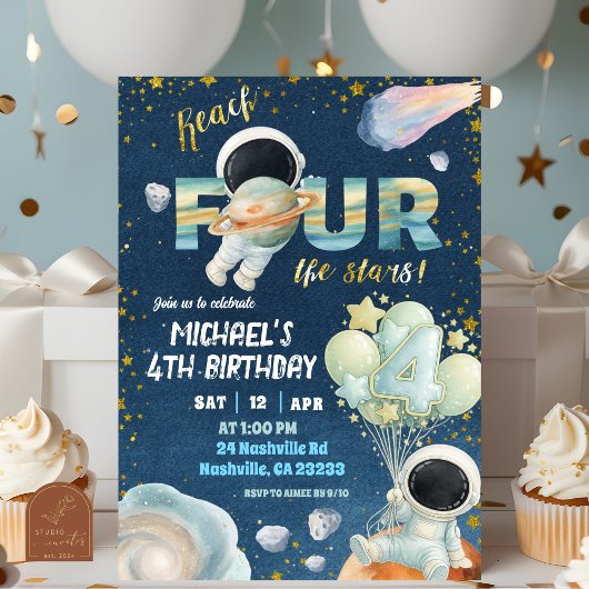 Invitation d'anniversaire 4 ans Space Boy reach FO