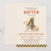 Invitation d'anniversaire 4 ans Véhicules de Const (Devant / Derrière)