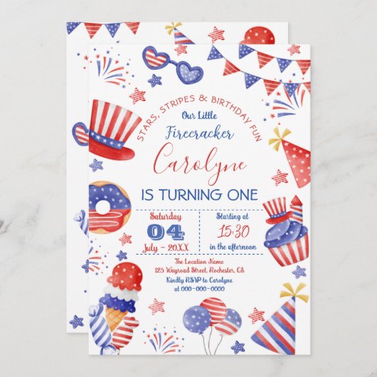 Invitation d'anniversaire 4 juillet (Devant / Derrière)