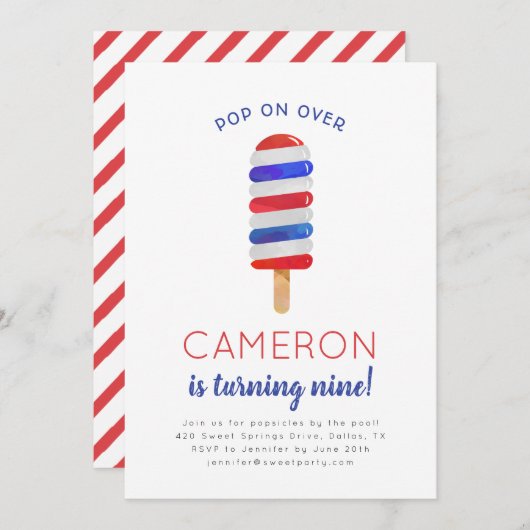 Invitation d'anniversaire 4 juillet Popsicle (Devant / Derrière)