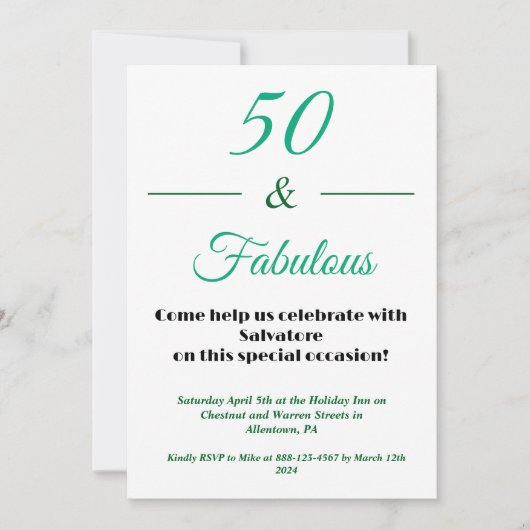 Invitation d'anniversaire 50 ans 50 & Fabuleux (Devant)