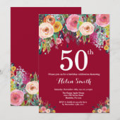Invitation d'anniversaire 50 ans à fleurs de Bourg (Devant / Derrière)