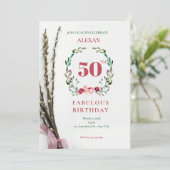 Invitation d'anniversaire 50 ans à motif floral ve (Debout devant)