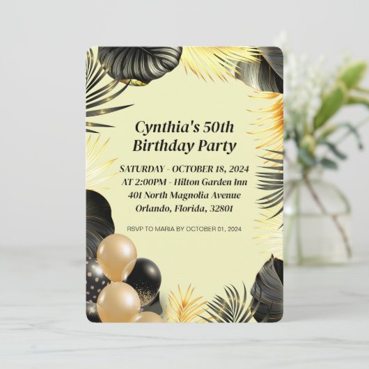 Invitation d'anniversaire 50 ans à plat (Debout devant)