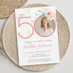 Invitation d'anniversaire 50 ans avec photo floral