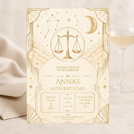 Invitation d'anniversaire 50 ans Balance | Élégant