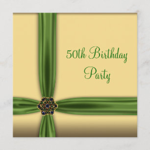 Invitation d'anniversaire 50 ans bijou or émeraude