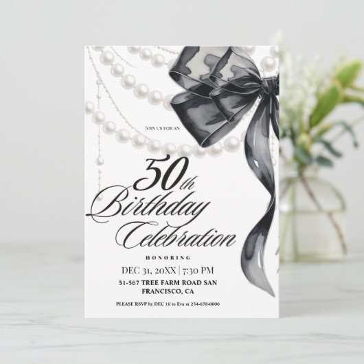 Invitation d'anniversaire 50 ans Black Bow (Debout devant)