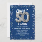 Invitation d'anniversaire 50 ans Bleu & Argent (Devant)