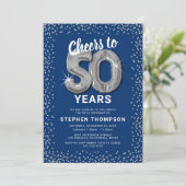 Invitation d'anniversaire 50 ans Bleu & Argent (Debout devant)